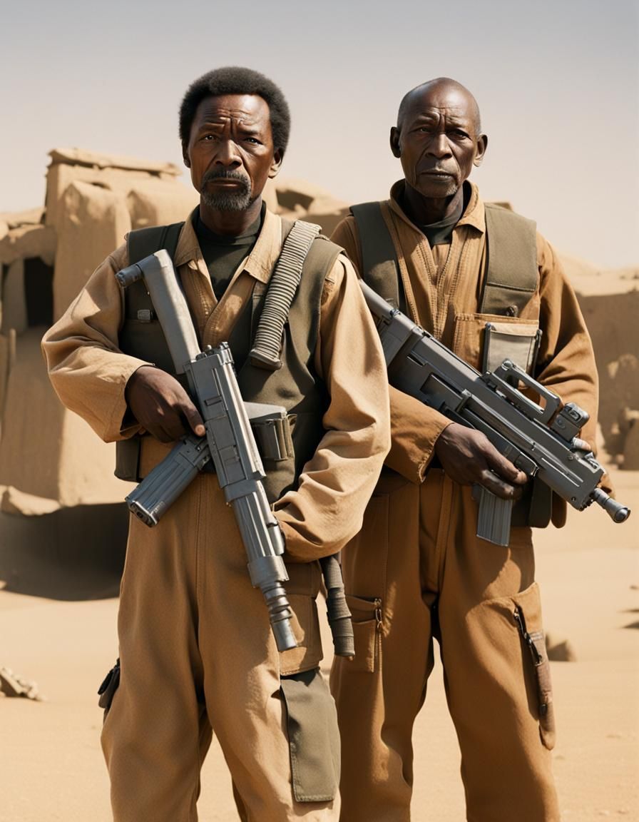 Men with Blasters in Desert Slum: 3D Game Art