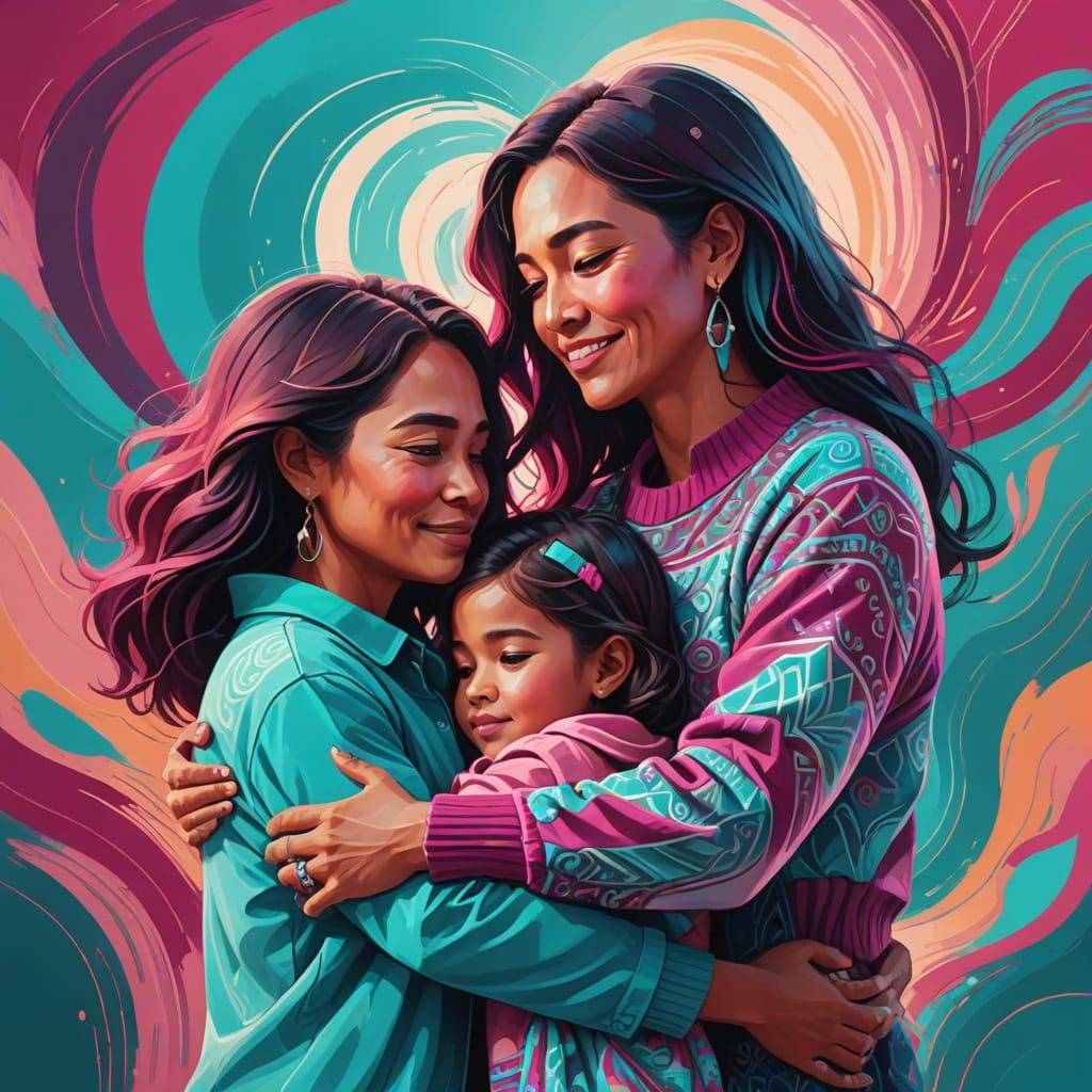 Family Embracing Strength in Soft Pastel Colors