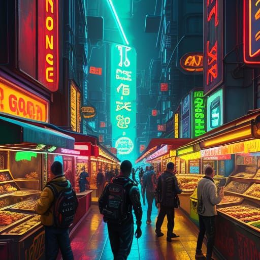 Alien Market Scene in Hyperrealistic Splash Art Style