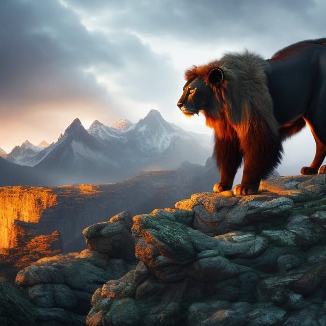 Golden Lightning Lion God in Ancient Forest