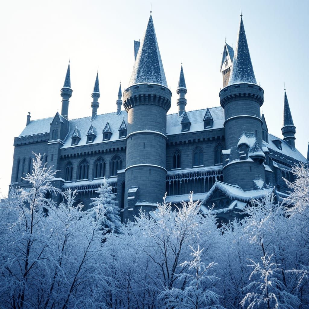Icy Hogwarts: A Cinematic Winter Scene