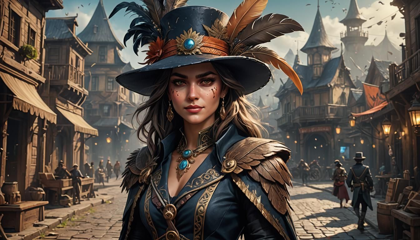 Elegant Bandit with Feathered Hat, Cinematic Art