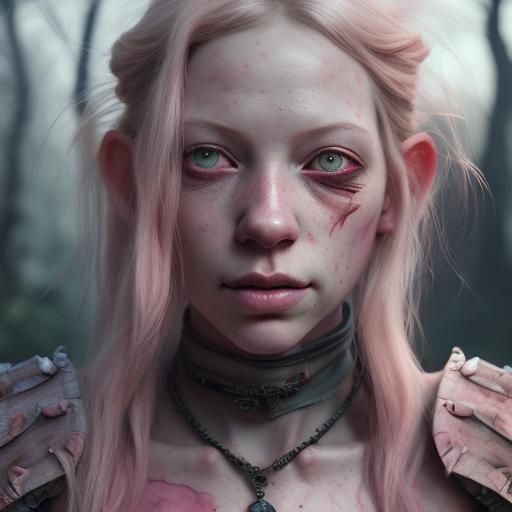 Fantasy Portrait of a Beautiful Pink-Eyed Orc Woman