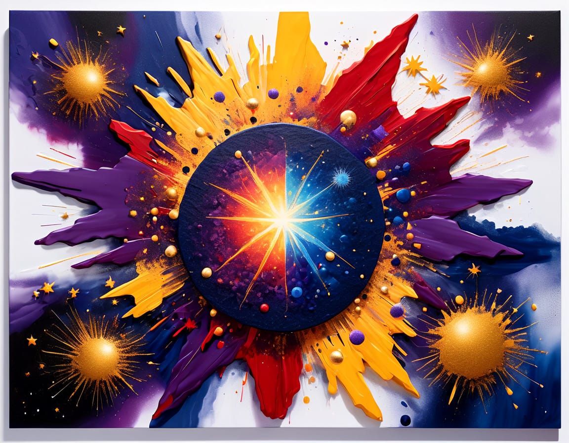 Cosmic Big Bang Explosion in Vibrant Mixed Media