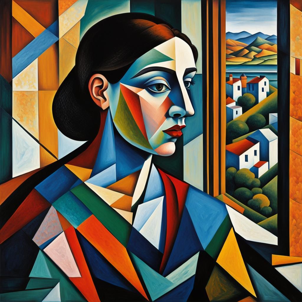 Cubist Woman by Open Window, Oil on Canvas