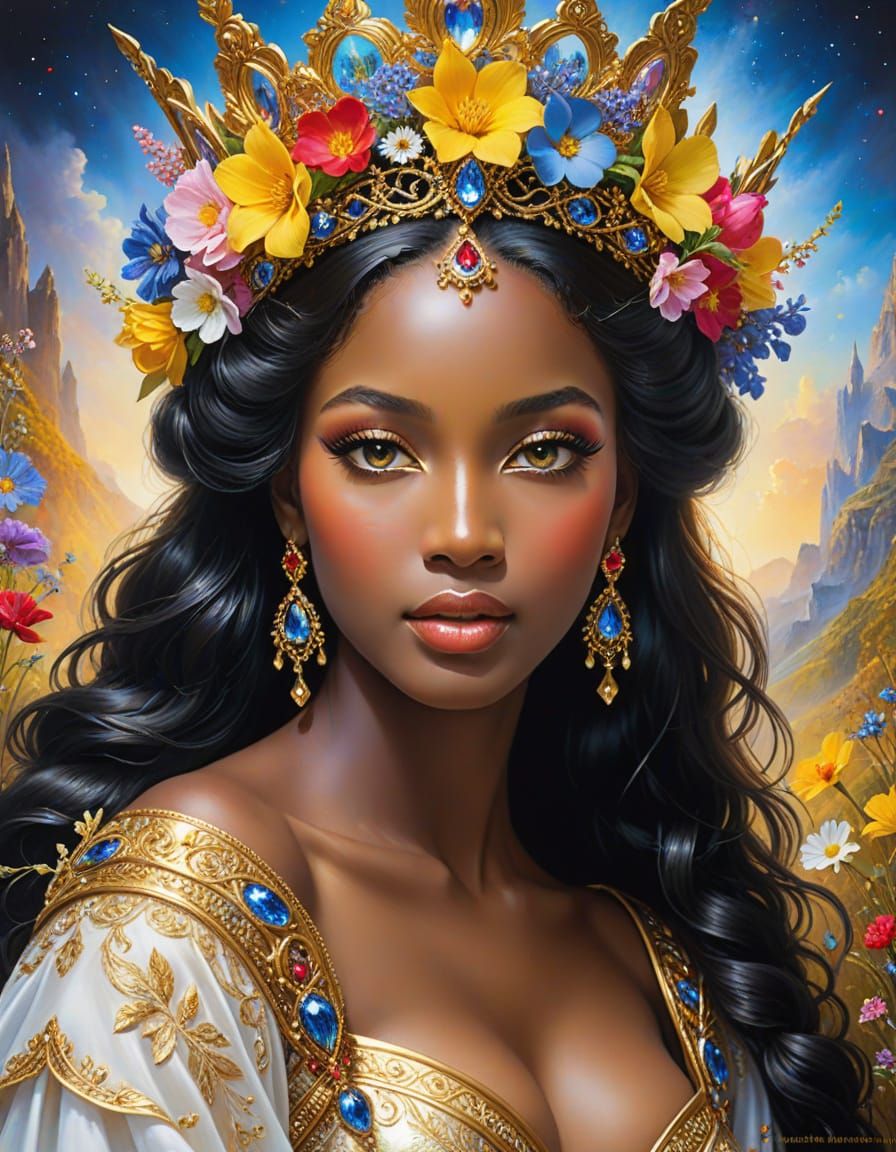 Surreal Portrait of a Princess in a Golden Crown