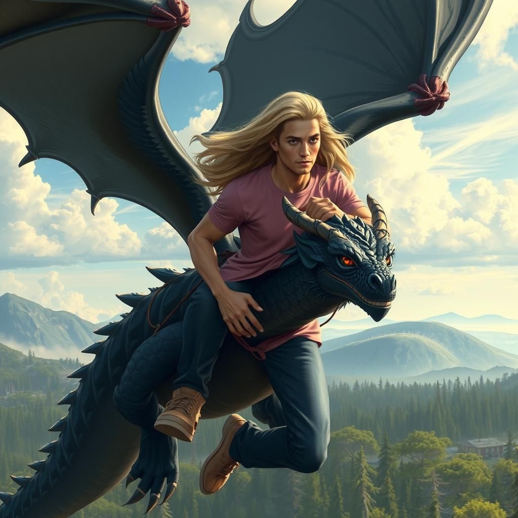 Man Rides Dragon in HDR Fantasy Art Style