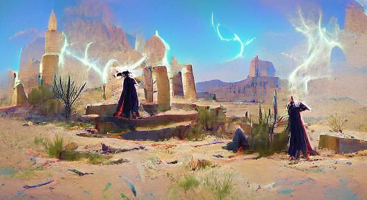 Mystical Sorcerer in Desert Ruins, Digital Art