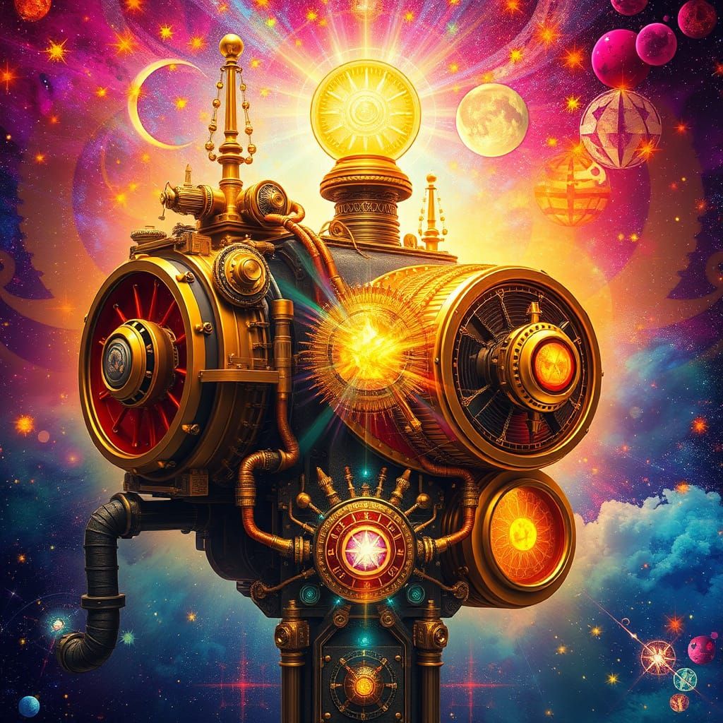 Surreal Liquid Cosmos in Steampunk Splendor