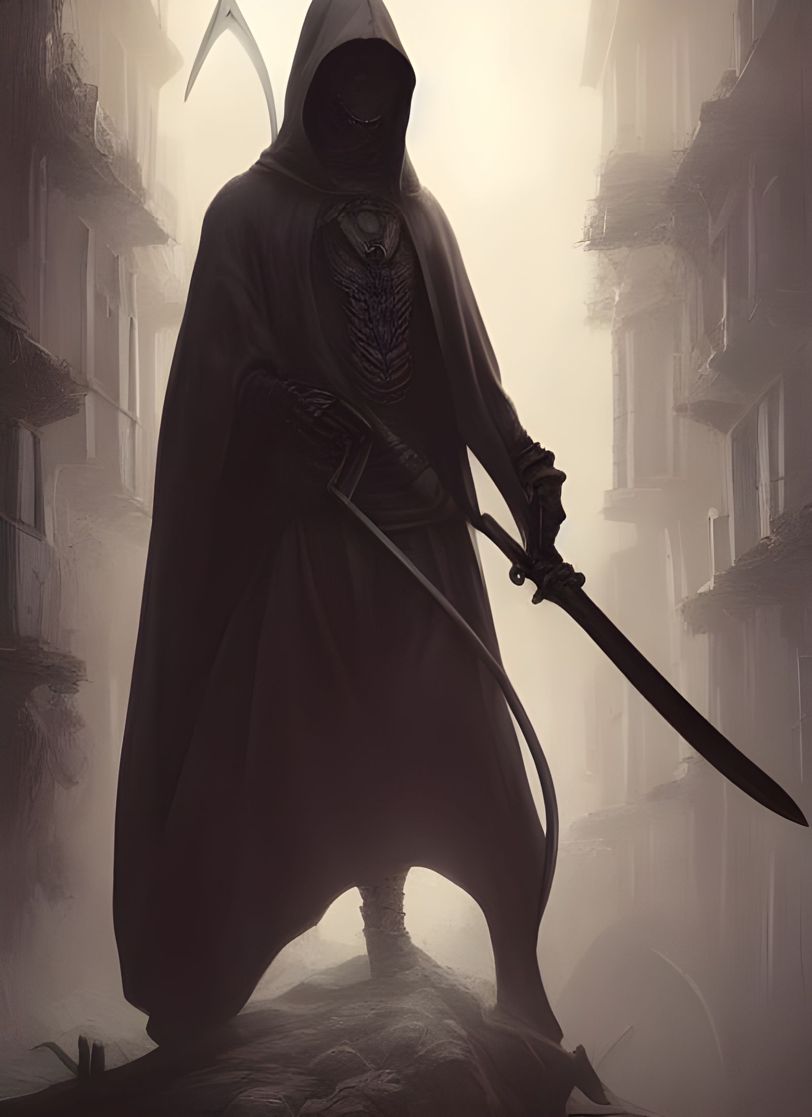 Hyper-Realistic Grim Reaper in Medieval City