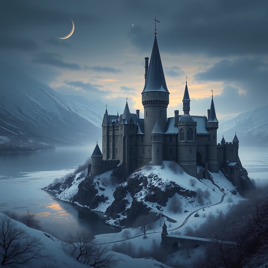 Majestic Winter Castle in Scottish Highlands