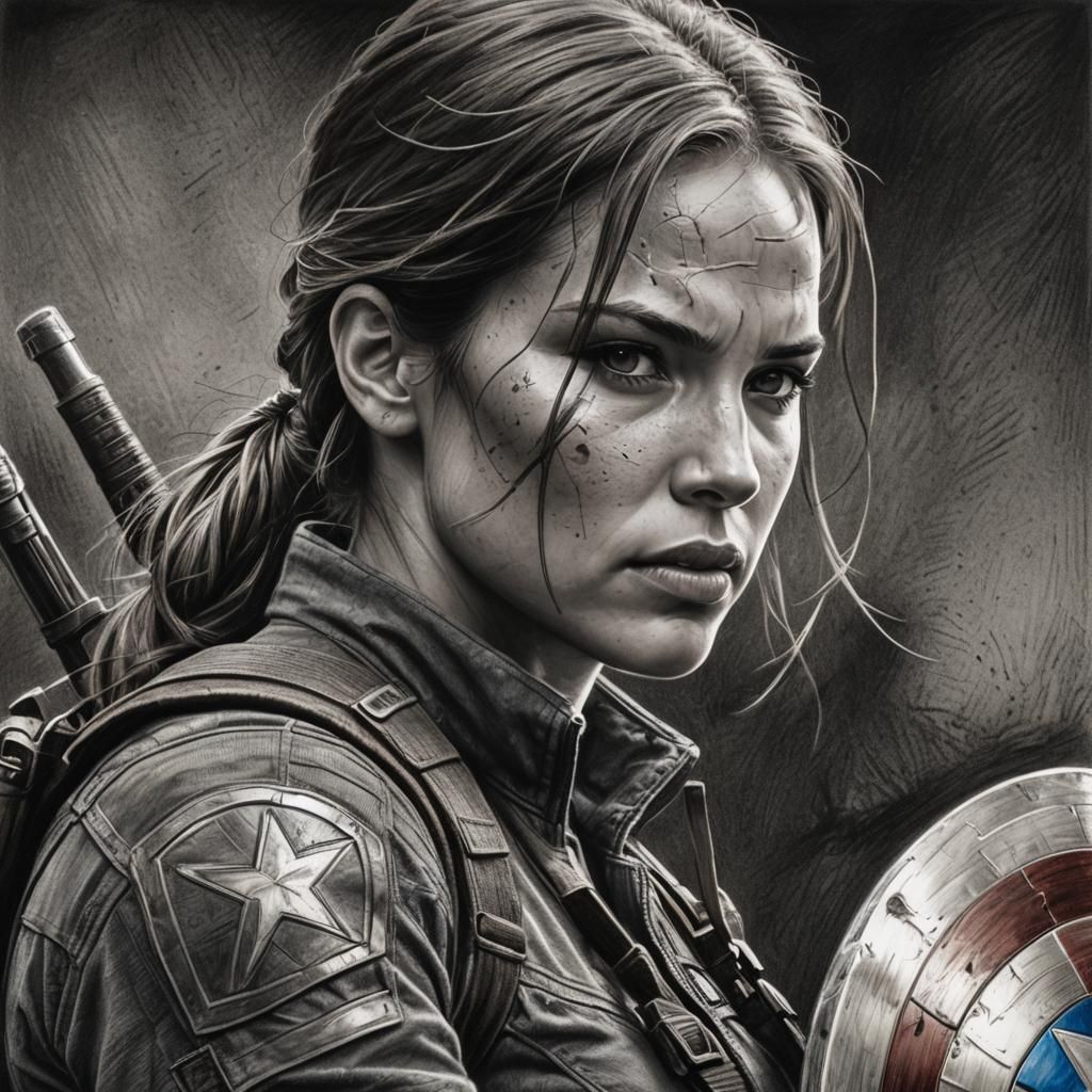 Lara Croft as Captain America in Charcoal