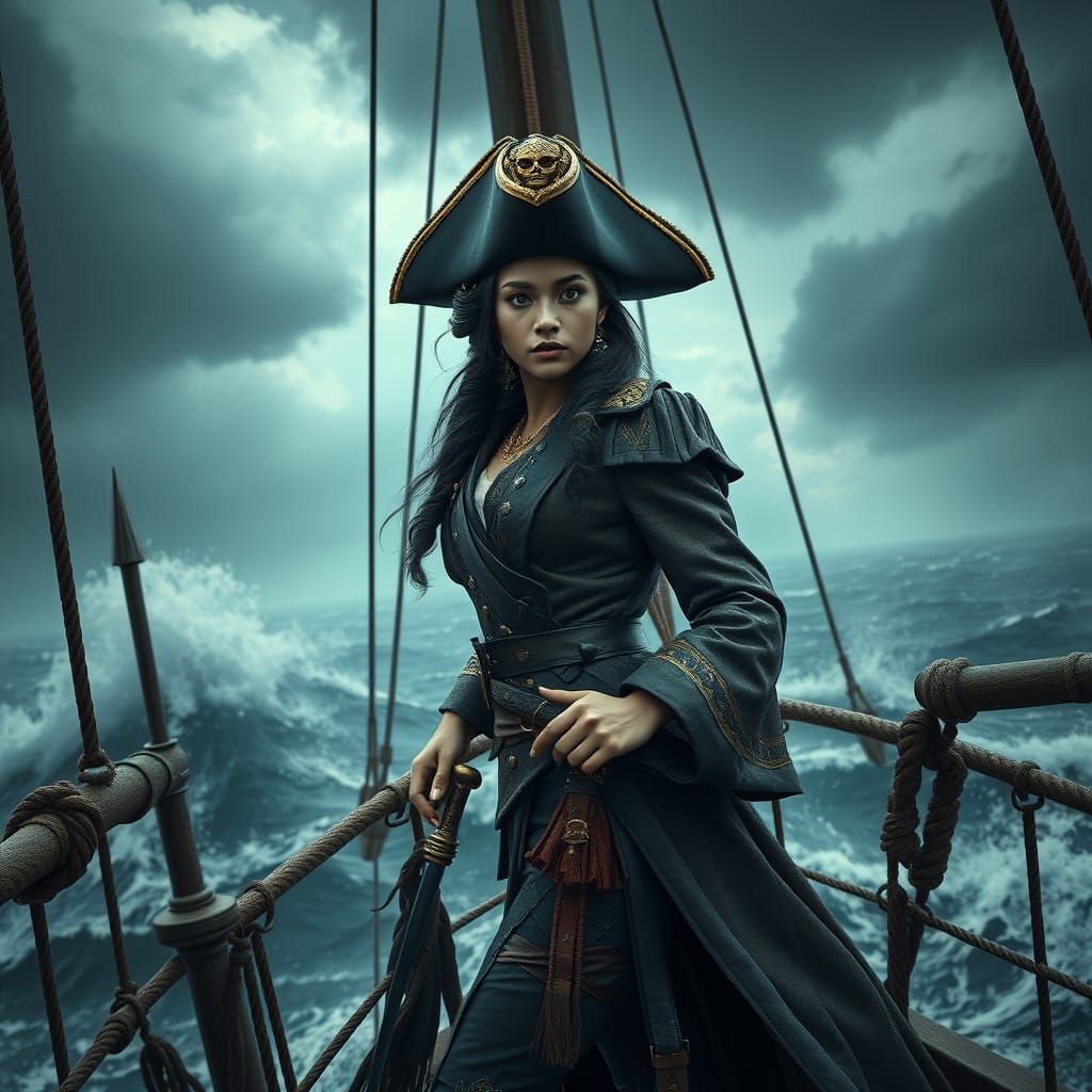 Indonesian Pirate Captain Stands Defiant in Storm