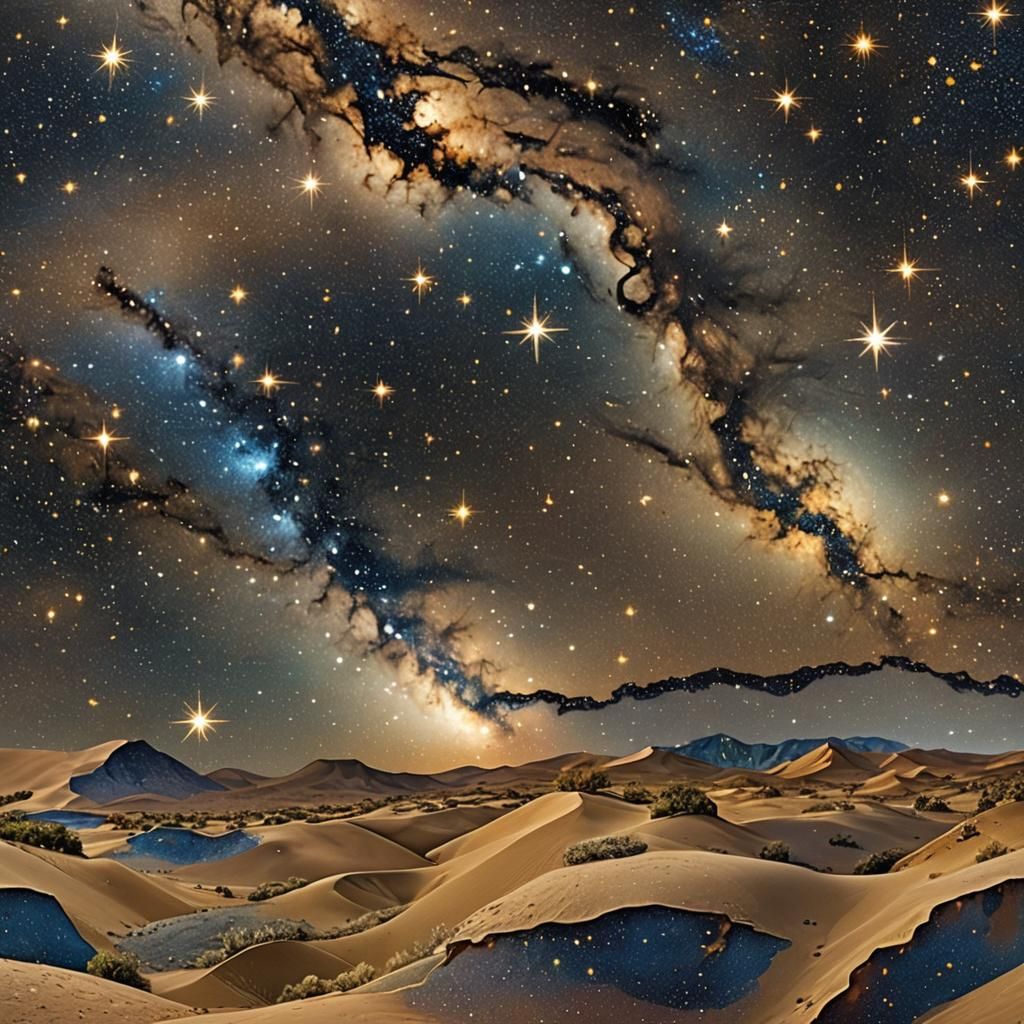 Hourglass in Starry Desert: Impasto Mosaic Style