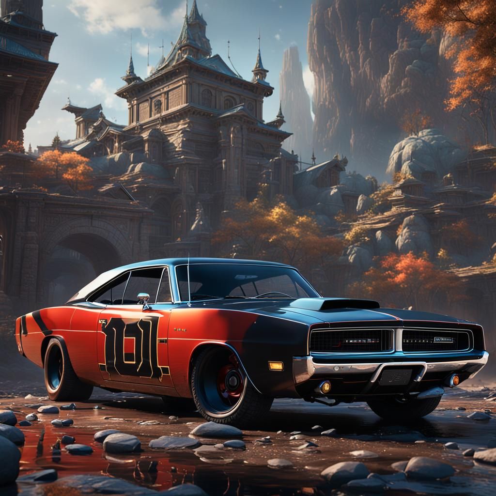 Detailed Dodge Charger Matte Painting in Deep Color