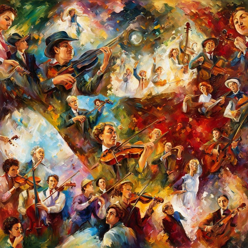 Vibrant Musical Harmony in Oil Painting Style