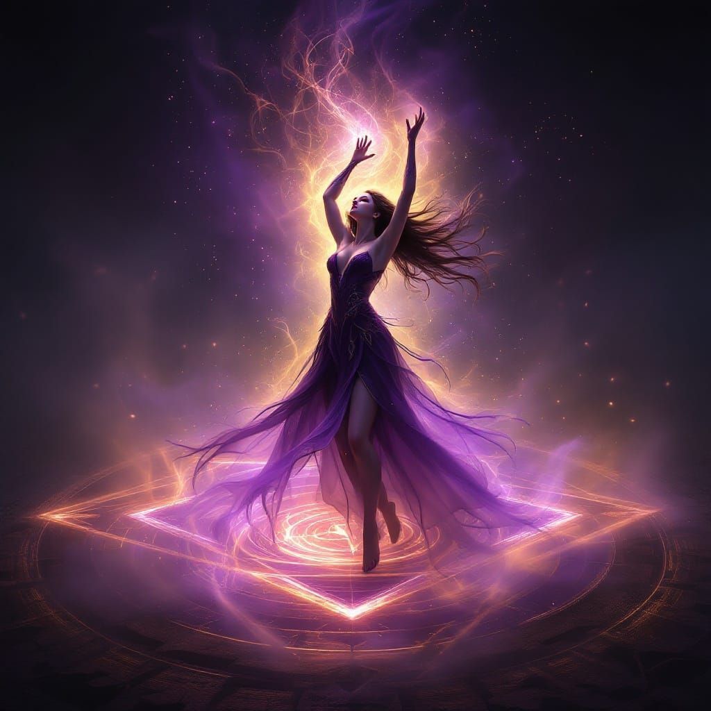 Mystical Sorceress Dances in Dark Fantasy Setting