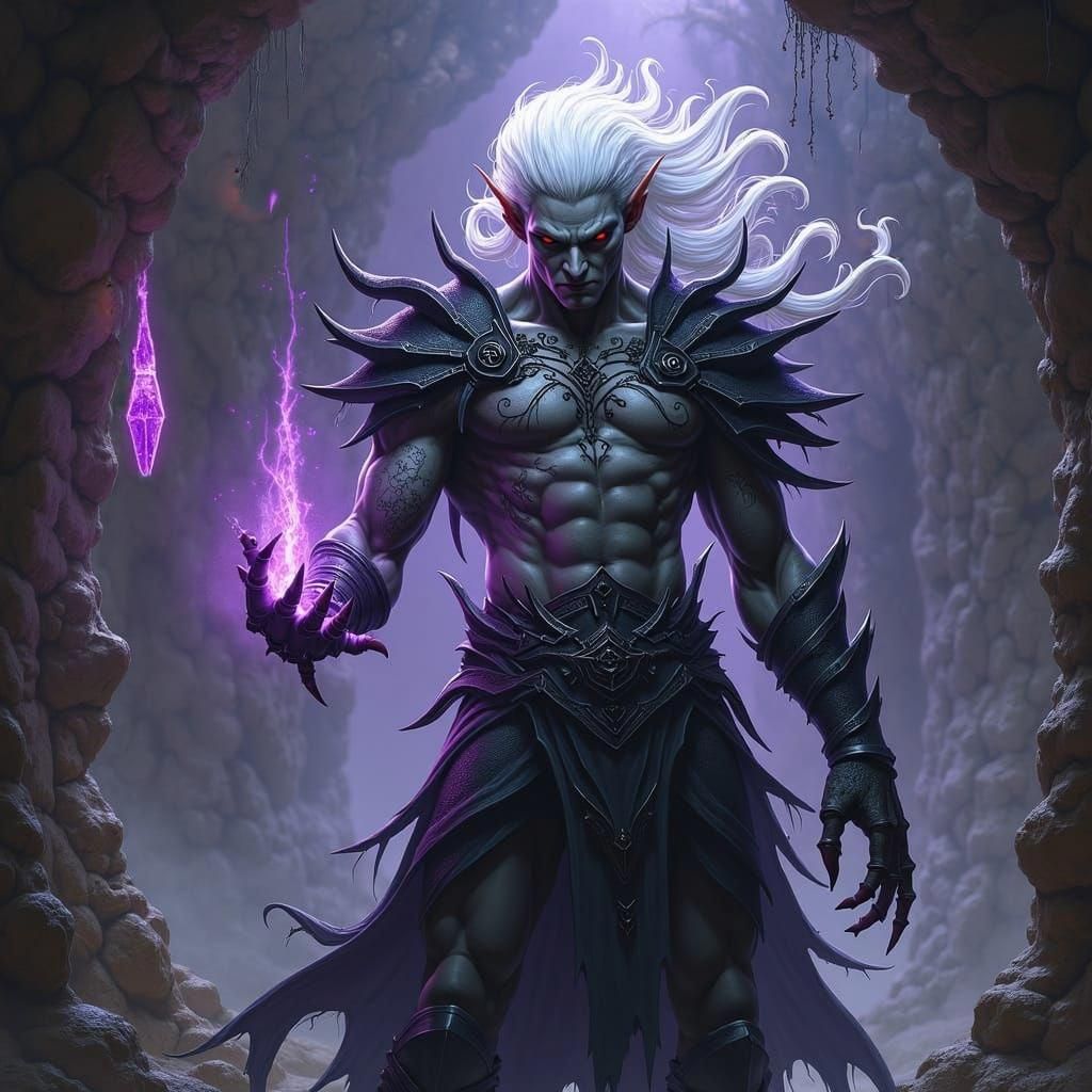 Brooding Drow Elf Casting a Spell in Gothic Style