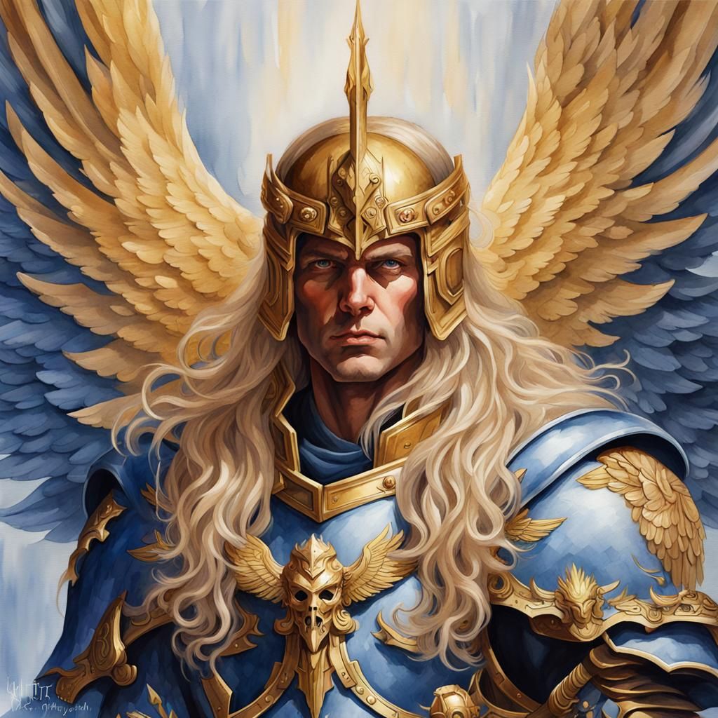 Renaissance Watercolor of Sanguinius with Golden Armor