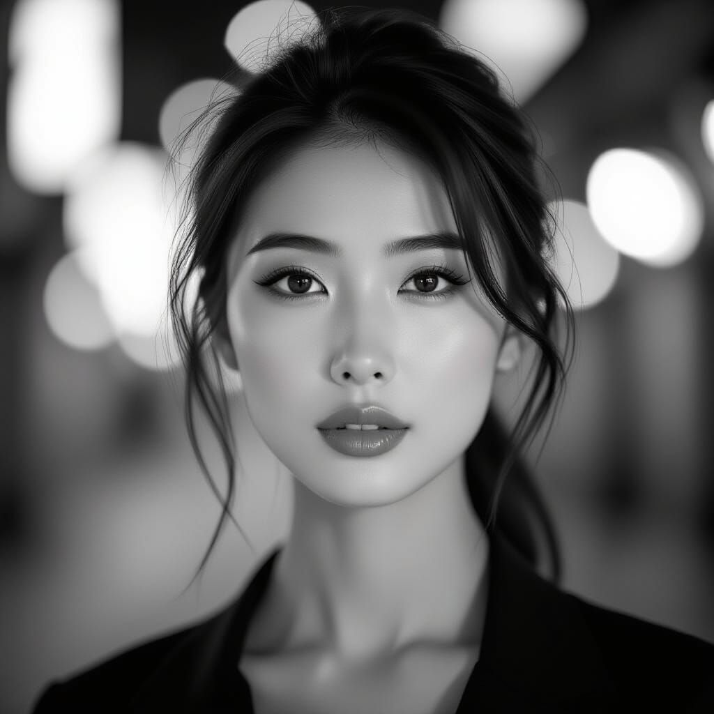 High Contrast B&W Portrait of a Chinese Woman