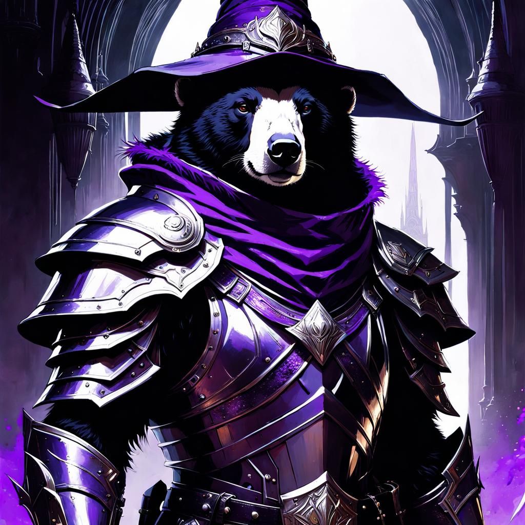 Warlock and Armored Sun Bear with Magic Spells