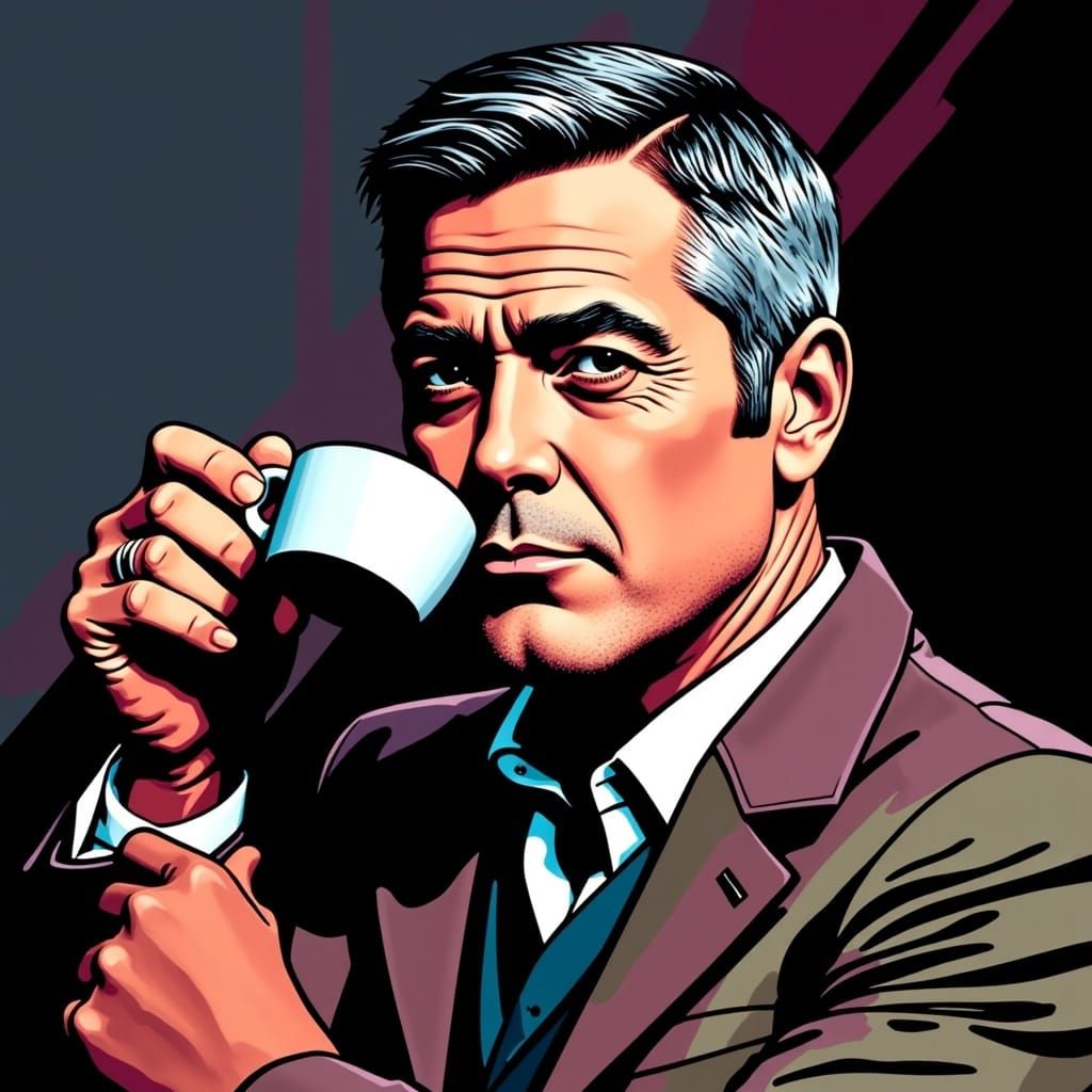 <lora:Snap Crackle Pop:1.0>george Clooney sipping Nespresso,