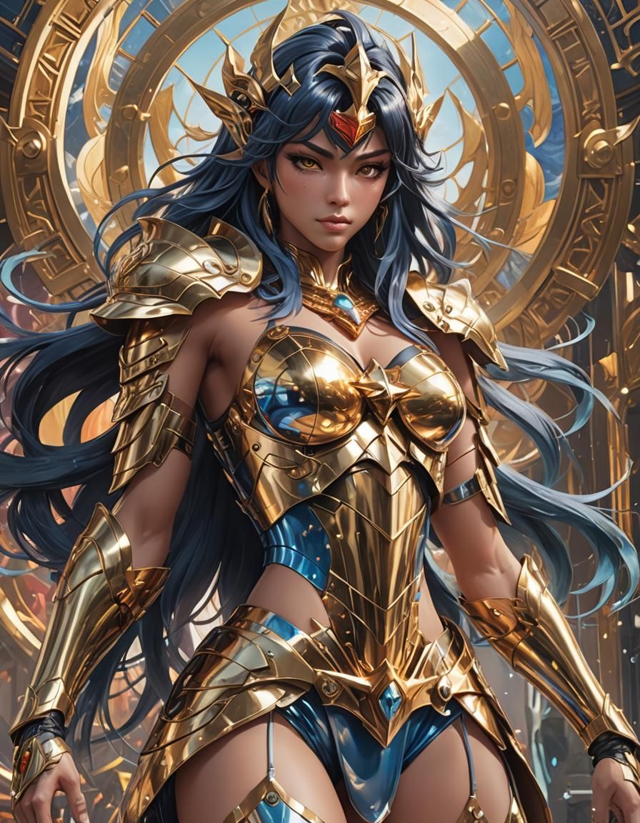 Ladyboy in Saint Seiya Armor: Hyperdetailed Portrait