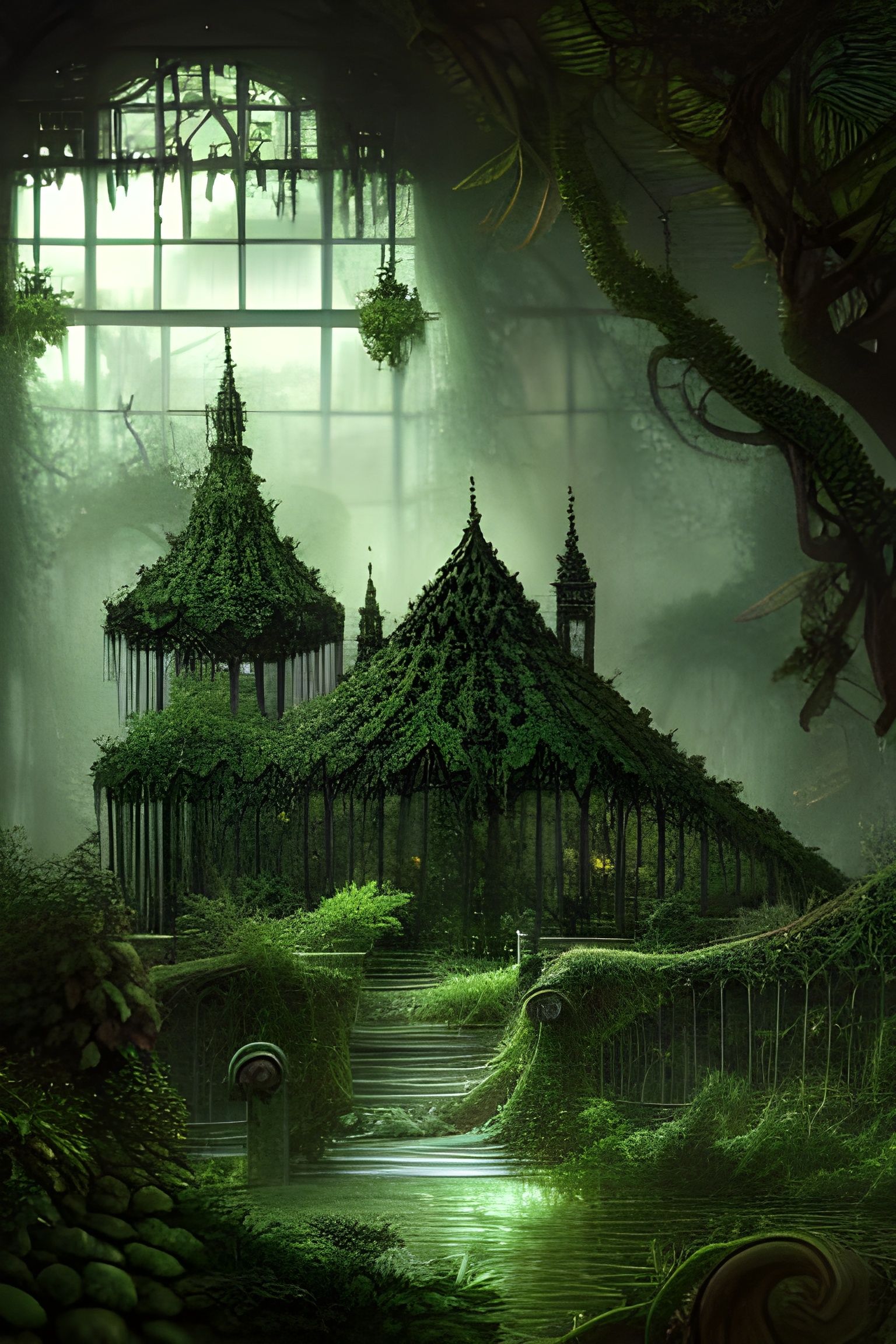 Magical Botanical Greenhouse in Dark Fantasy Style