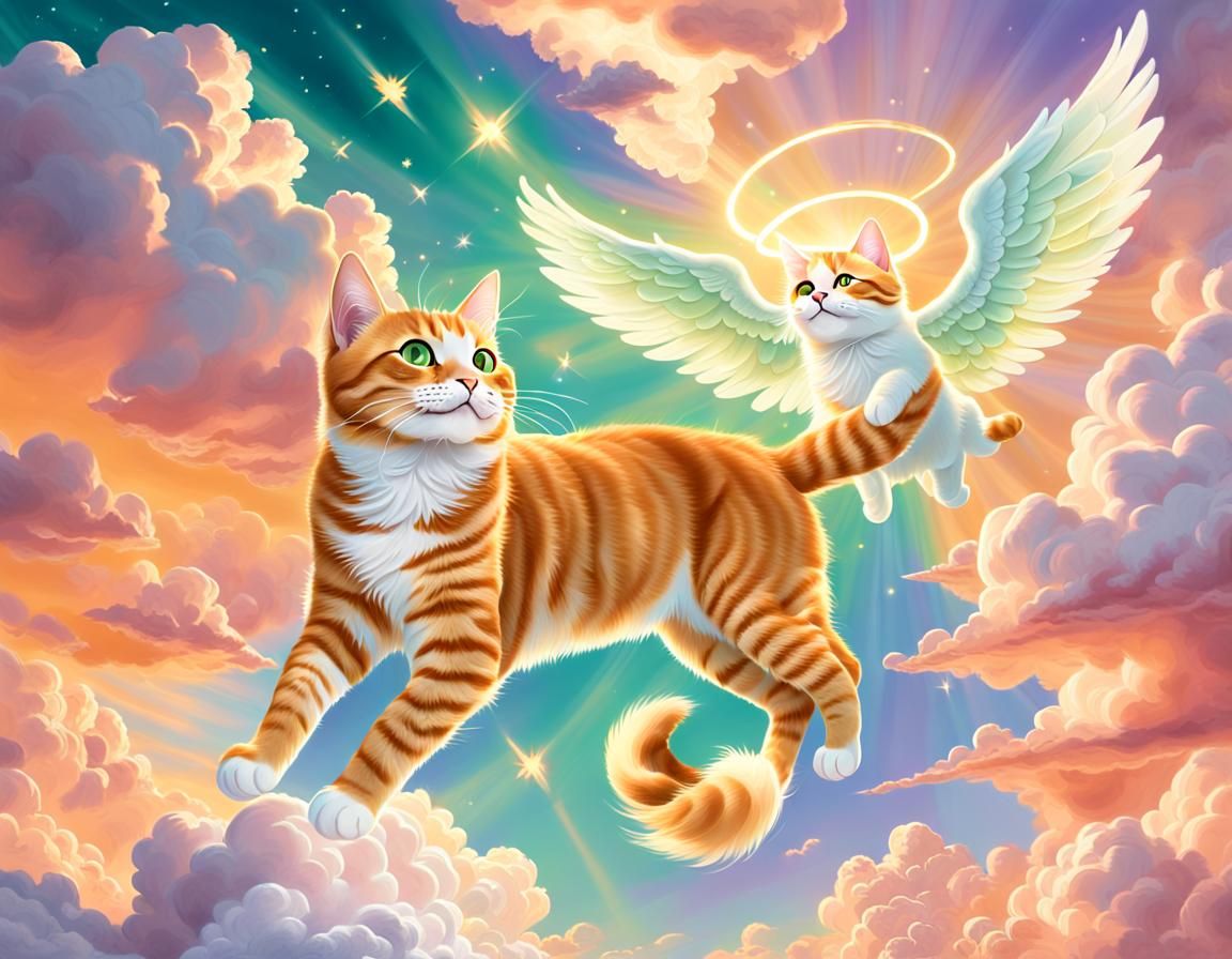 Tabby Cat with Angel Wings in Pastel Colors