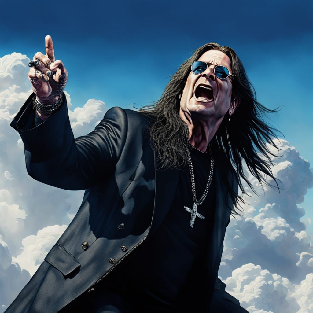 Ozzy Osbourne Singing in the Sky: Hyperrealistic Digital Art