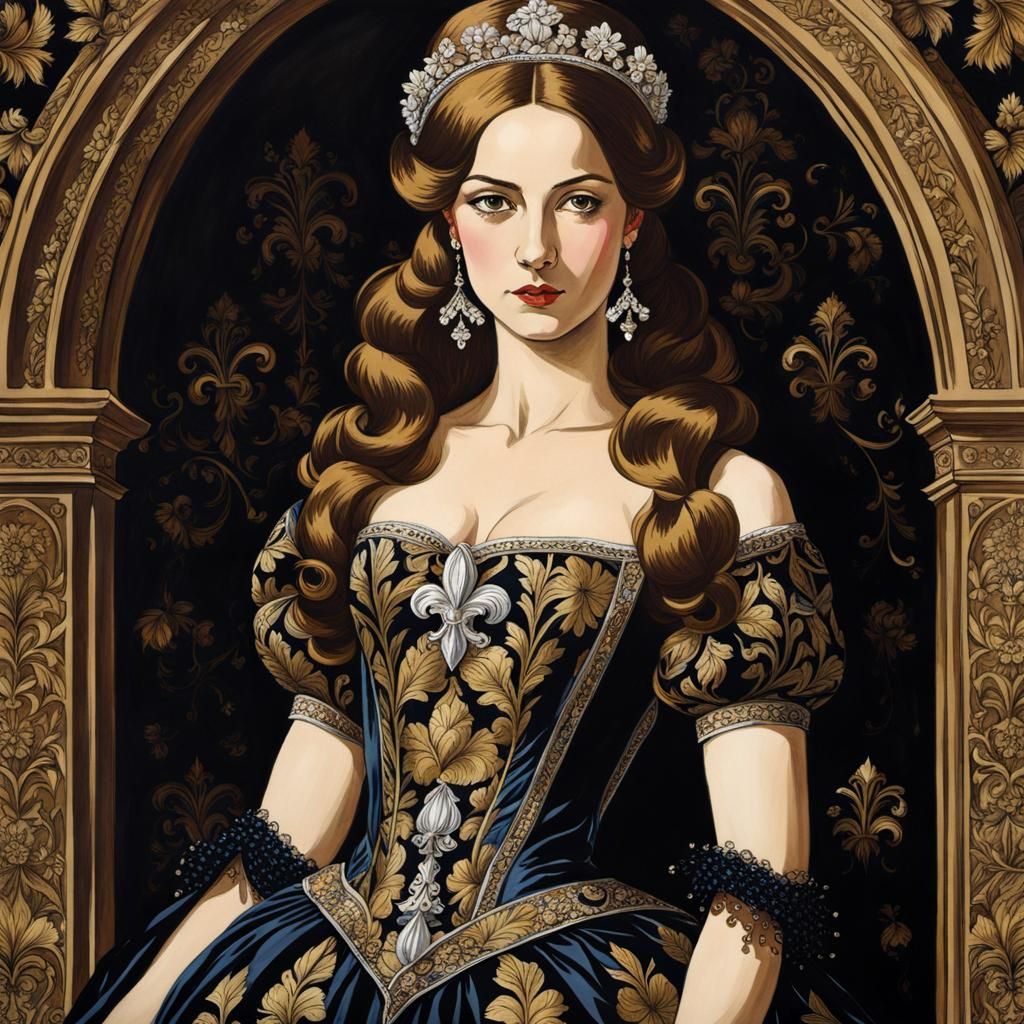 Bohemian Gothic Princess in Gouache Ink Print