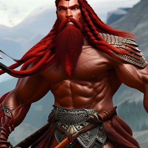 Fierce Dwarf Barbarian in Illustrated DnD Style