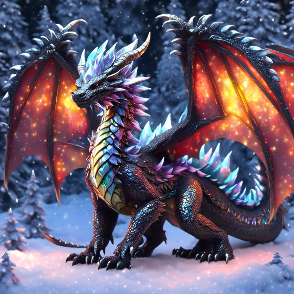 Holographic Prismatic Dragon with Snowflakes