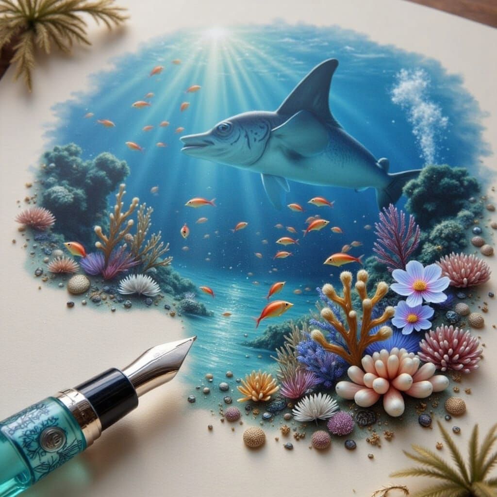 Underwater Australia Formed by Fountain Pen Drawing