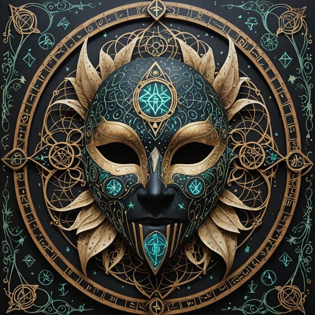 Symmetrical Geometric Masquerade Mask with Glowing Runes