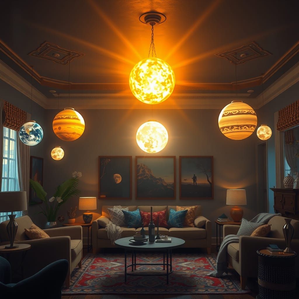 Solar System Lights Up a Surreal Living Room