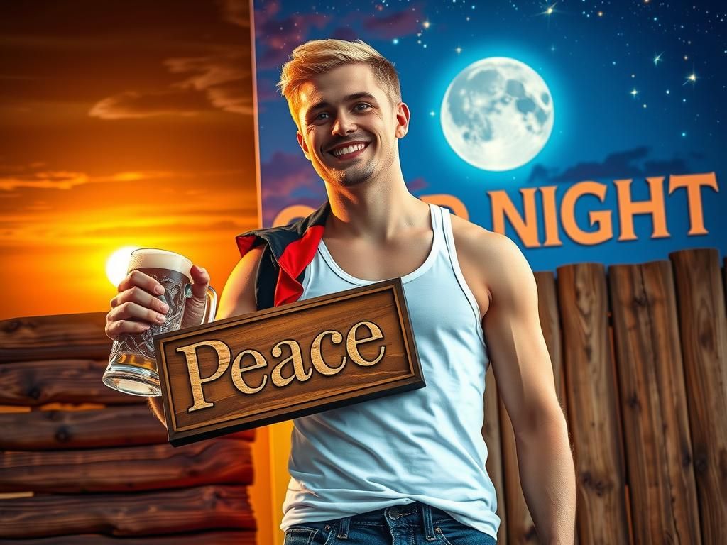 Happy Man with German Flag at Sunset