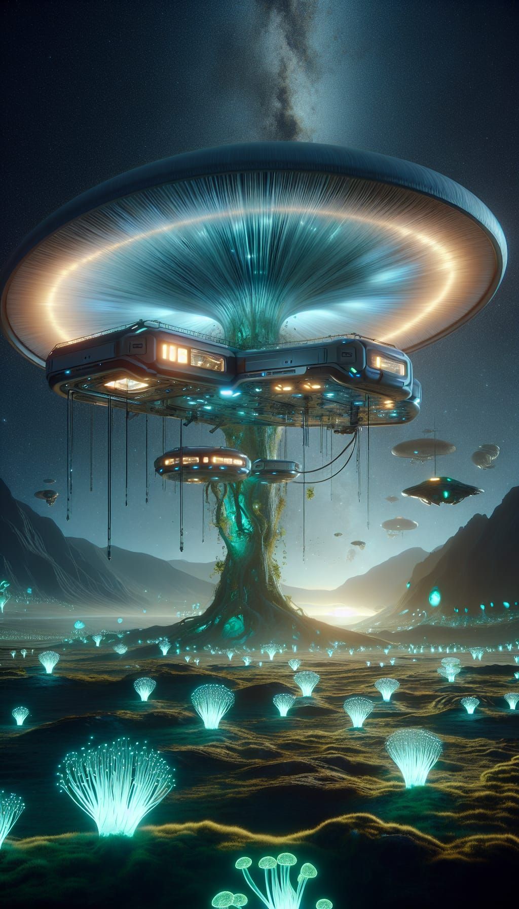 Futuristic Treehouse on Alien Mushroom, Sci-Fi Scene