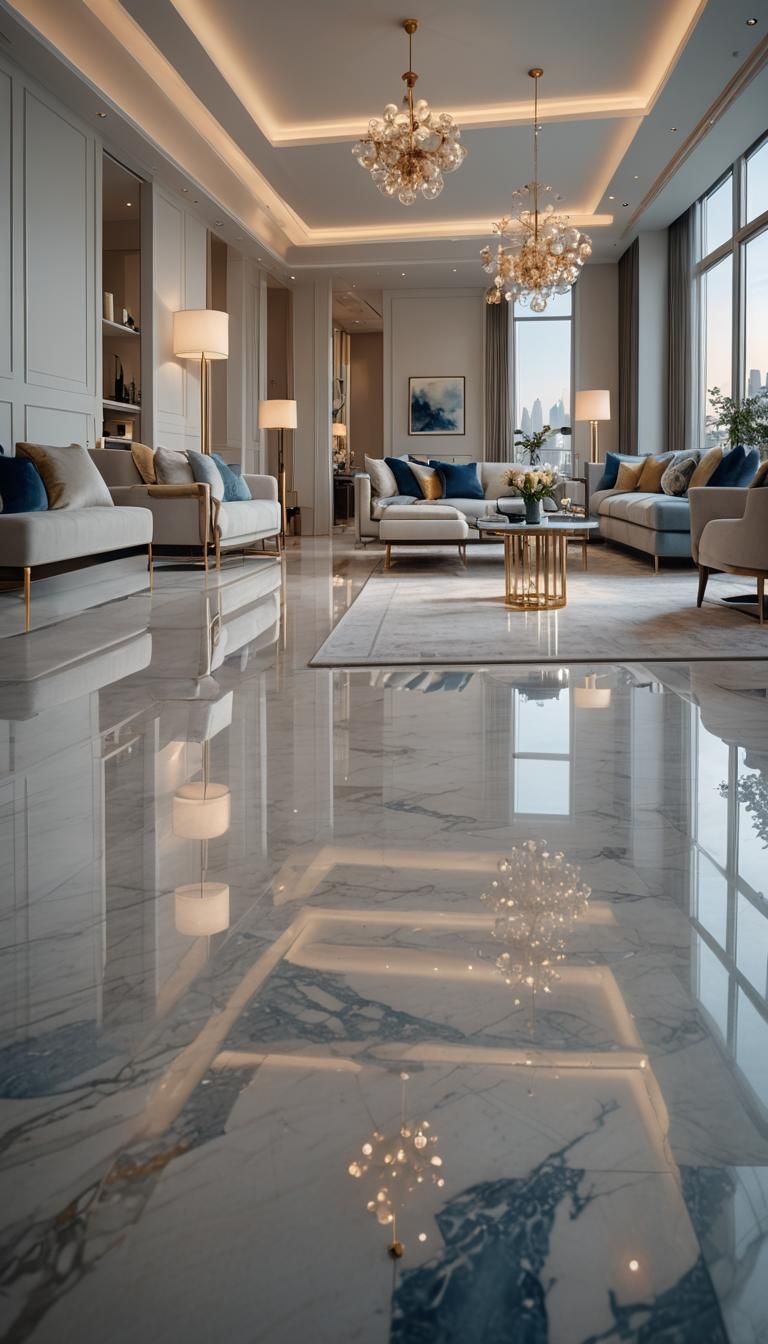 Sleek Modern Living Room with City View in 4K