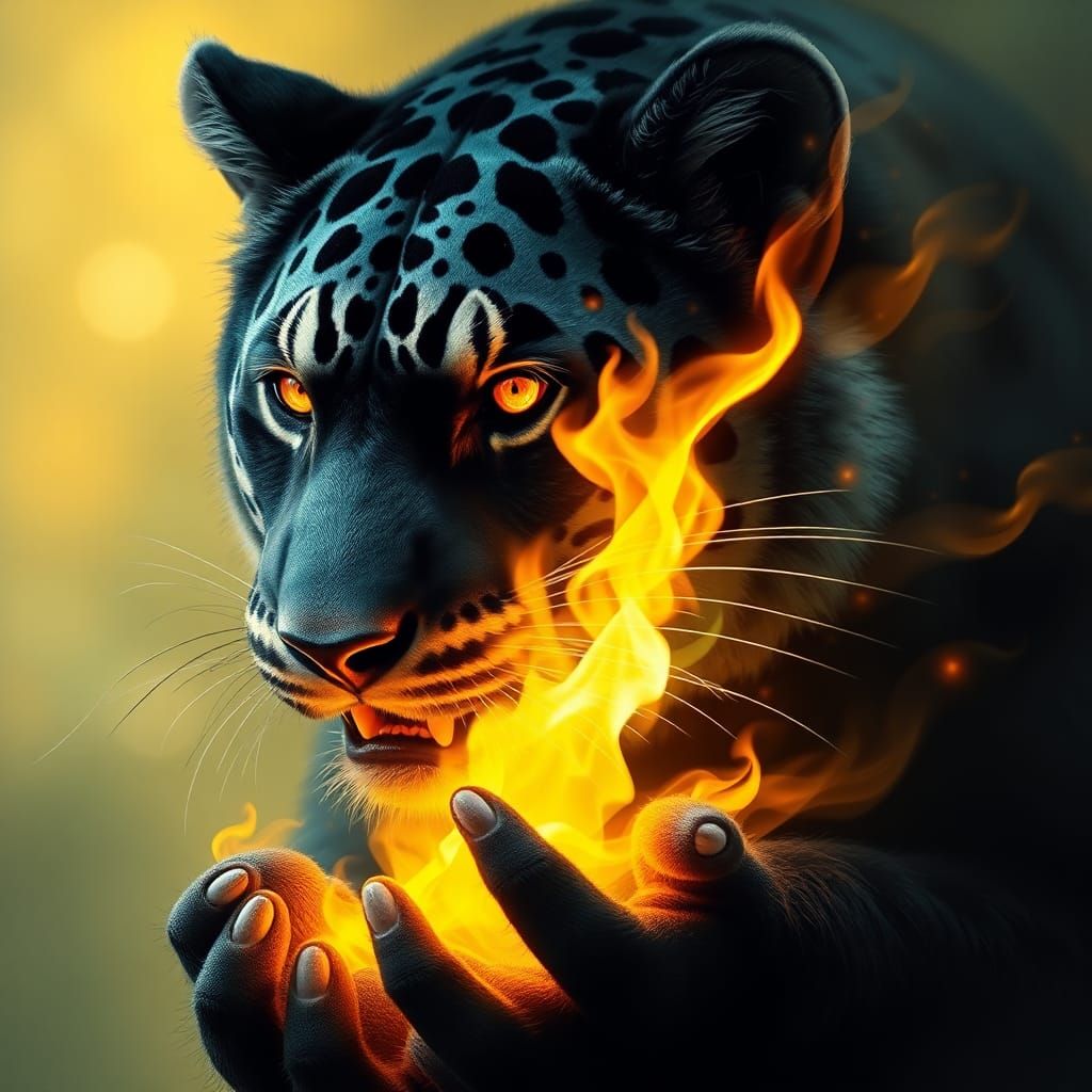 Supernatural Creature with Golden Eyes and White Stripes