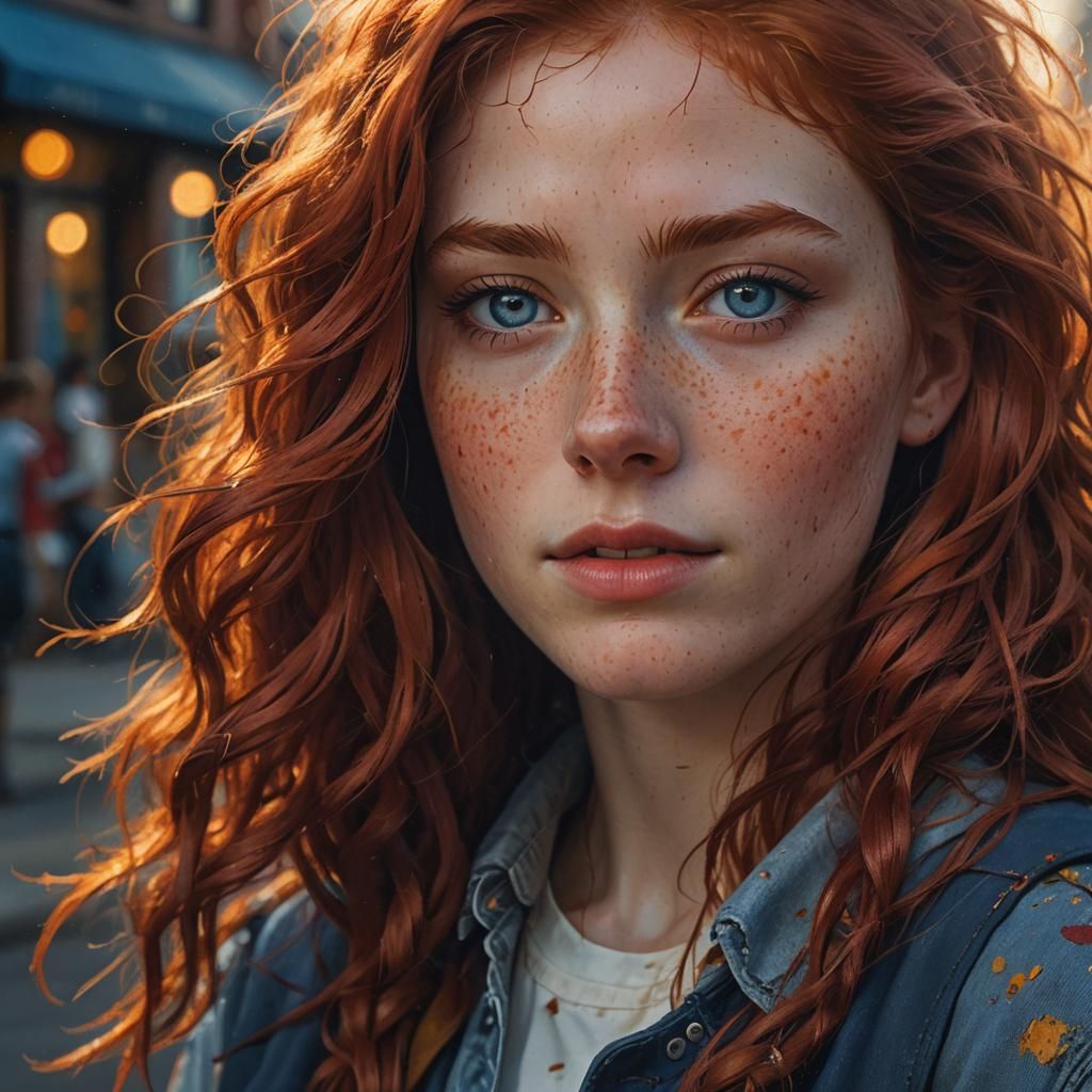 Hyperrealistic Portrait of Red-Haired Teen in Fantasy Art