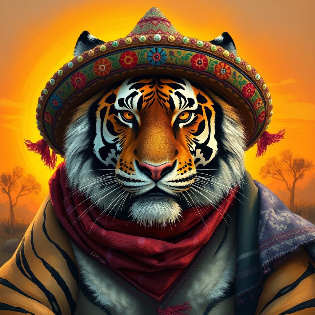 Tiger with Sombrero in Painterly Style