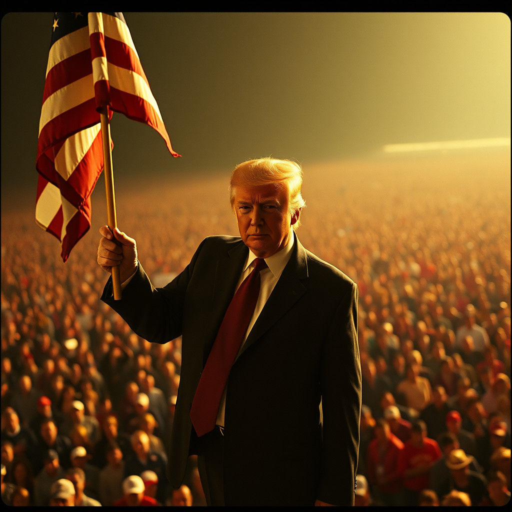 Triumphant Leader Amidst Sea of Supporters