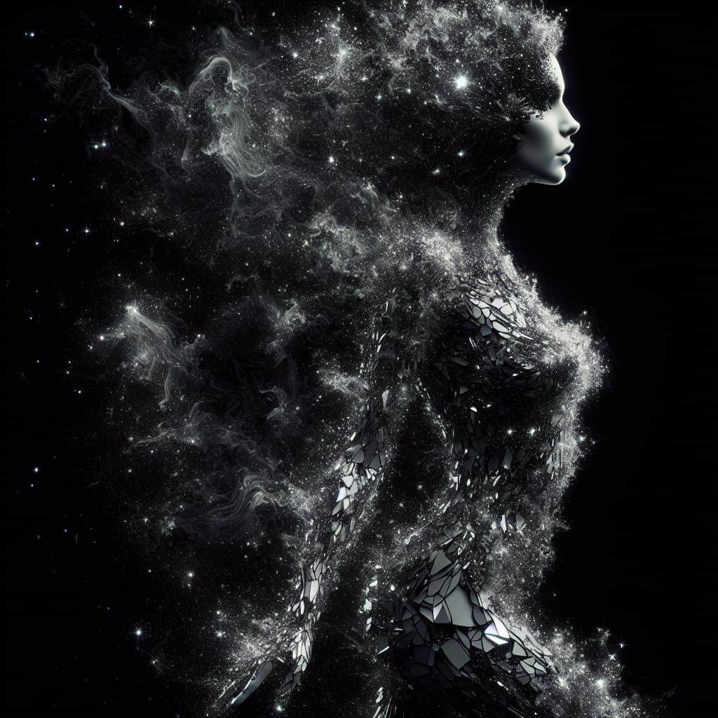 Ethereal Woman Silhouette Formed From Shattered Glass