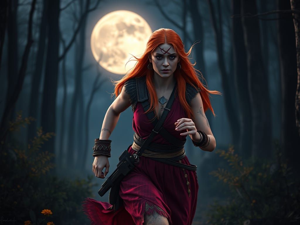 Viking Warrior in Moonlit Pursuit