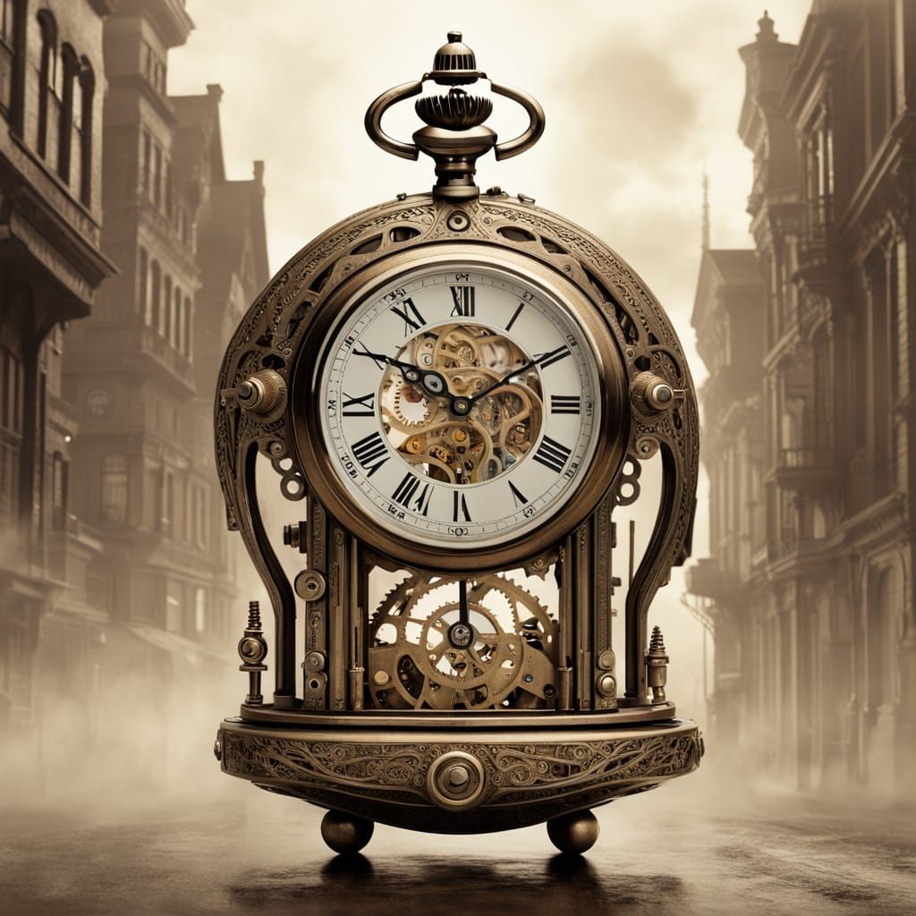 Steampunk Automaton in Foggy Victorian City