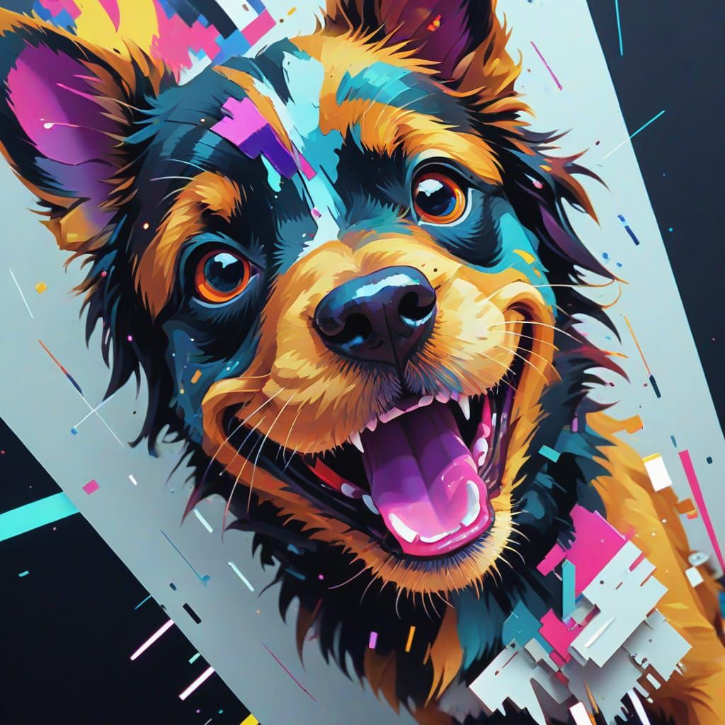 Happy Puppy in Glitch Art Style