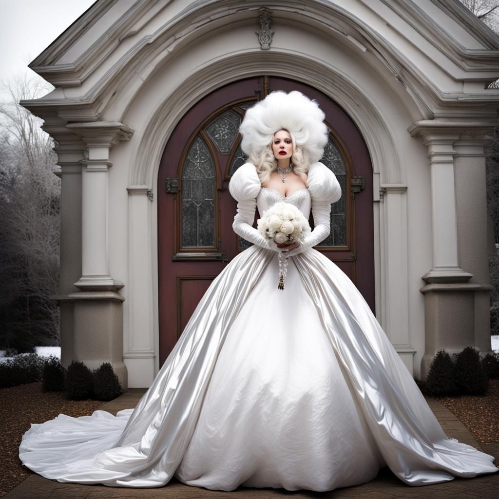 Winter Bride Enters Chapel in Rococo Style