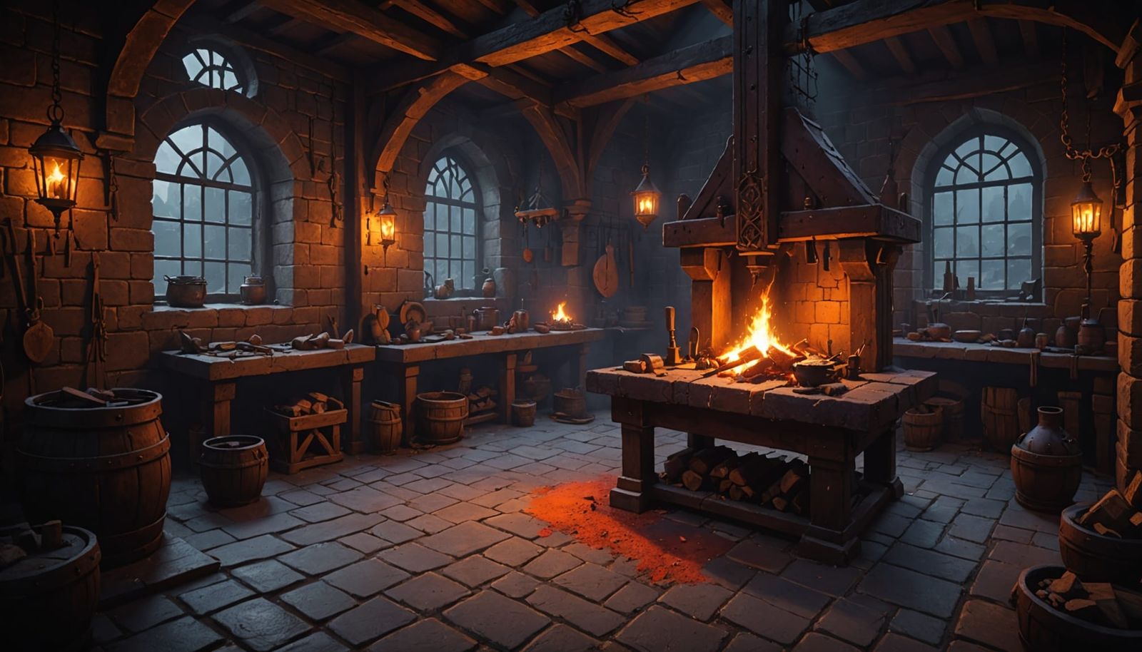 Medieval Forge in Dark Fantasy Style