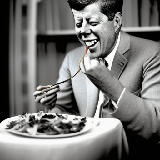 JFK Laughing Eating Salad Portrait